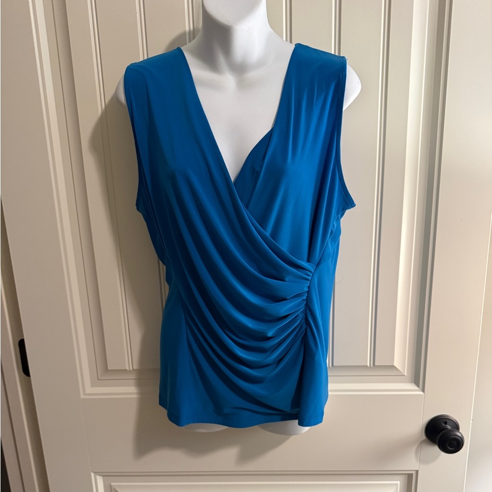 DKNY Draped V-Neck Sleeveless Top in Teal